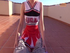 Cheerleader decides to practice Dick riding skills outdoor on a sunny beautiful day - Mimi Boom | PORR.XXX