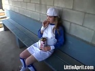Little April Plays With Herself After A Game Of Baseball