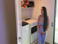 BIG TIT MILF GETS HORNY WHILE DOING THE LAUNDRY & FUCKS HER WASHING MACHINE