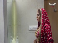 beautiful indian girl in red bra on honeymoon