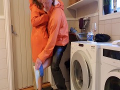 Greasing up huge tits in raincoat and rubber boots | Porno.nu
